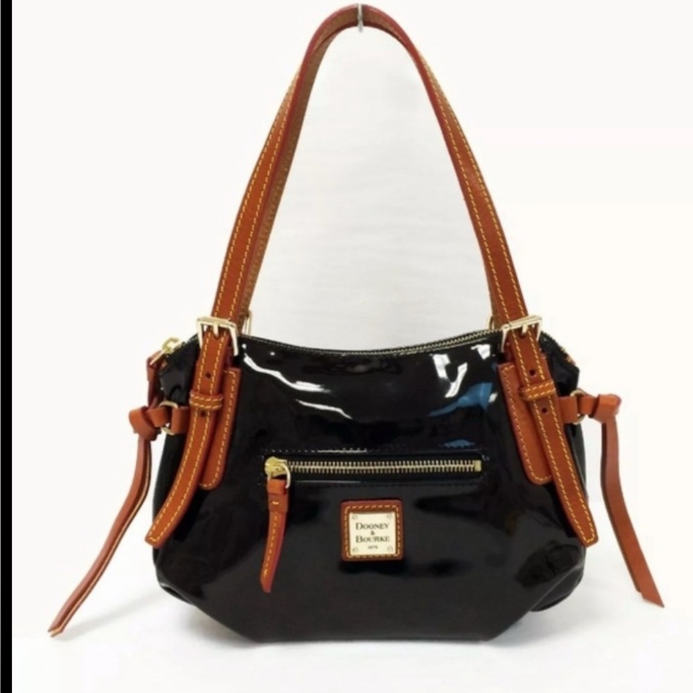Dooney & Bourke Glossy Black And Tan Patten Leather Shoulder‎ Bag